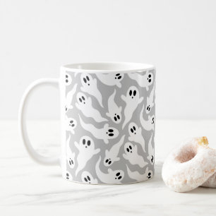 Caneca De Café Cinza de Padrão Fantasma do Feliz Halloween