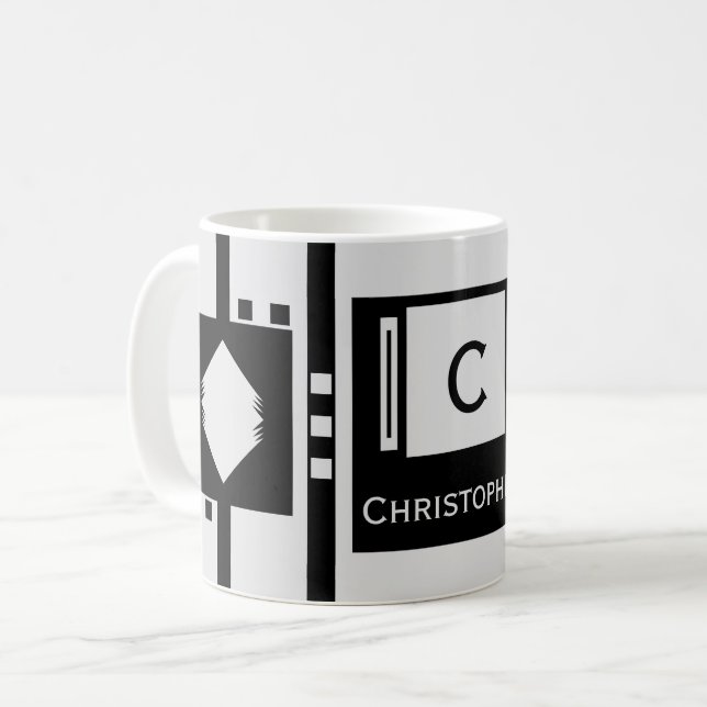 Caneca De Café Cinza e divisa negra (Frente Esquerda)