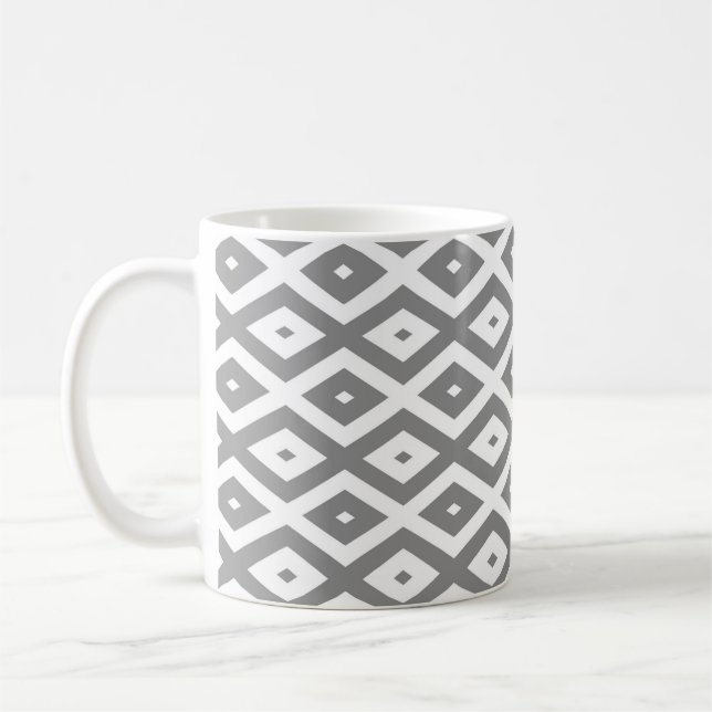 Caneca De Café Cinza e padrão de diamante branco (Esquerda)