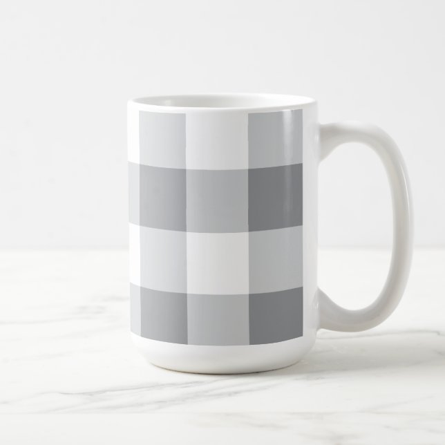 Caneca De Café Cinza E Padrão De Gingham Branco (Direita)