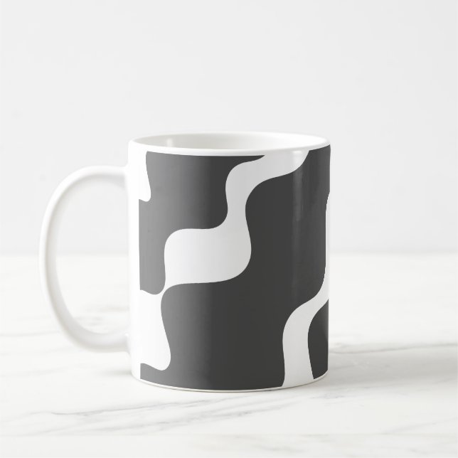 Caneca De Café Cinza e padrão de ondas brancas (Esquerda)