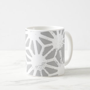 Caneca De Café Cinza e padrão geométrico branco