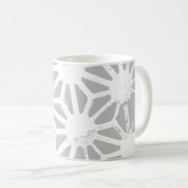 Caneca De Café Cinza e padrão geométrico branco (Frente Esquerda)