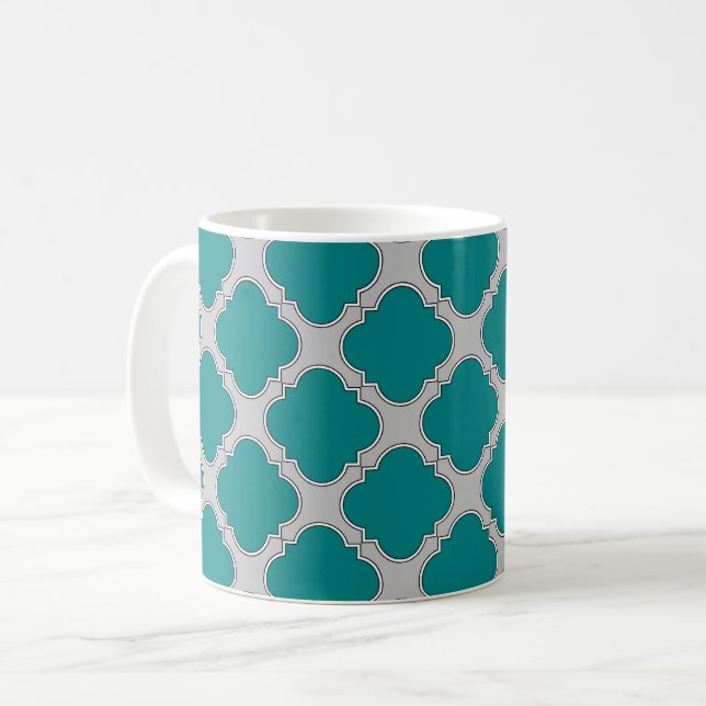 Caneca De Café Cinza e tetal de Quatrefoil (Frente Esquerda)