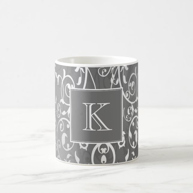 Caneca De Café Cinza Elegante Monograma (Centro)