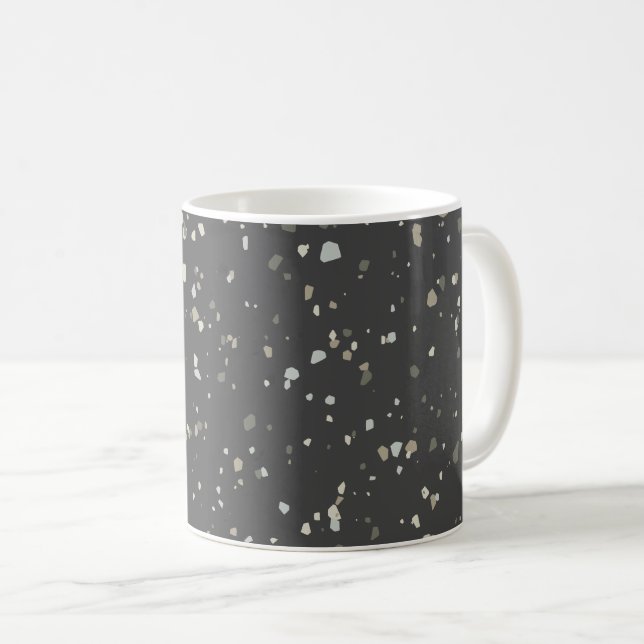 Caneca De Café Cinza Escura Moderna Terrazzo (Frente Esquerda)