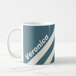 Caneca De Café Cinza Escuro Retro com Três Listras e Nome