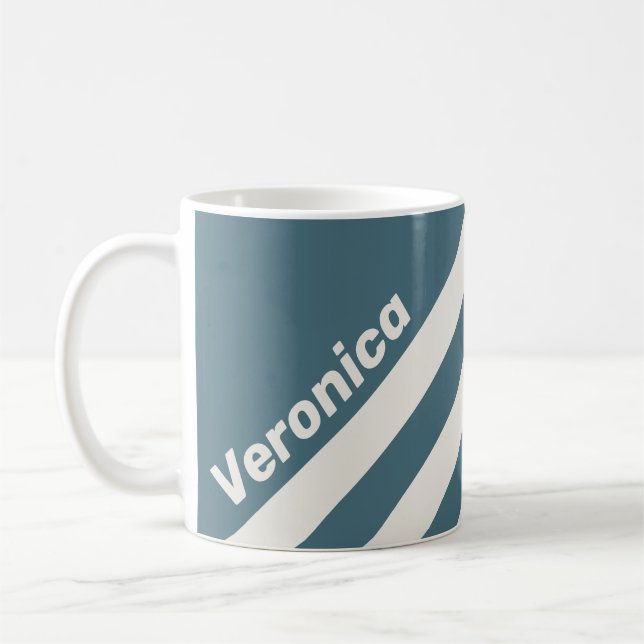 Caneca De Café Cinza Escuro Retro com Três Listras e Nome (Esquerda)