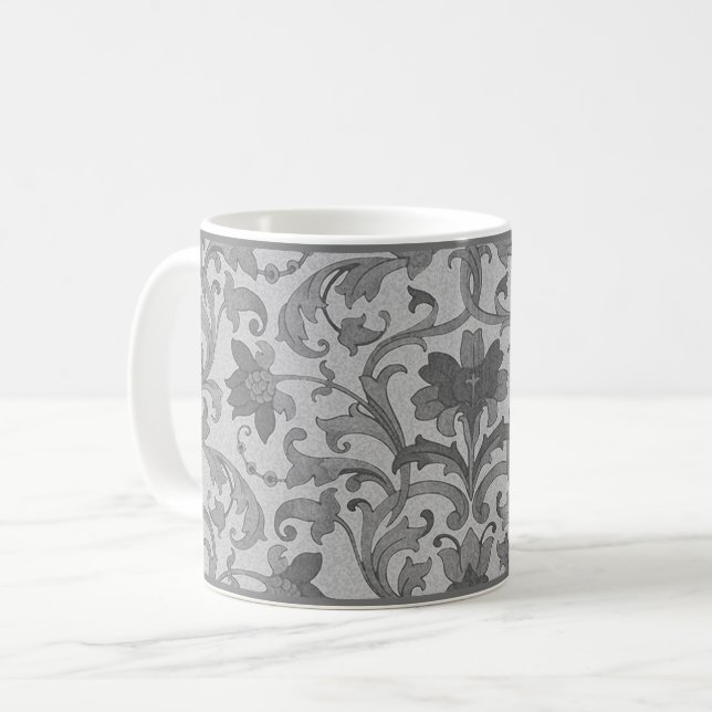 Caneca De Café Cinza Floral Damask Coffee (Frente Esquerda)