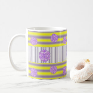 Caneca De Café Cinza Flores Roxas Amarelas Stripe Mug