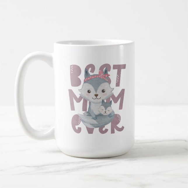 Caneca De Café Cinza Fox Mãe e Cub - Melhor Mãe De Todos (Esquerda)
