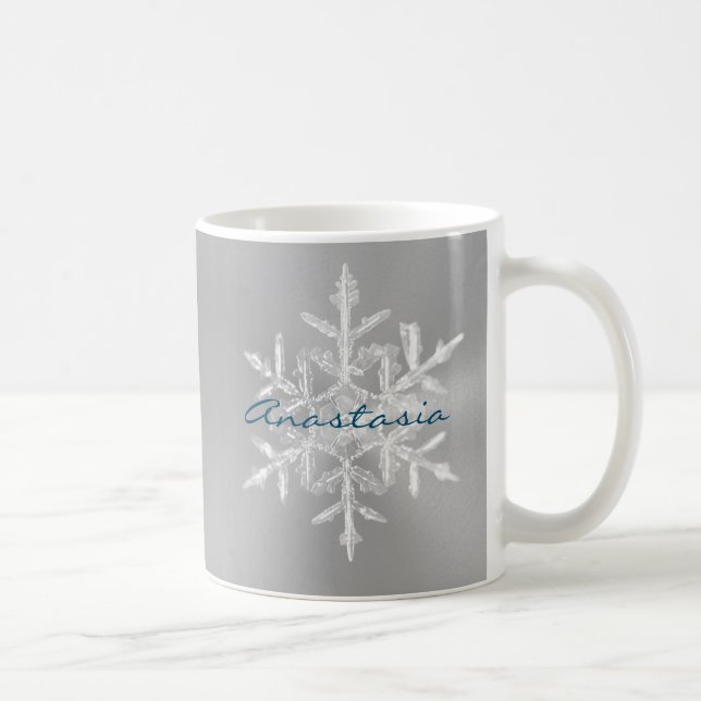 Caneca De Café Cinza Minimista Deixe Neve Nome Snowflake Mug (Direita)
