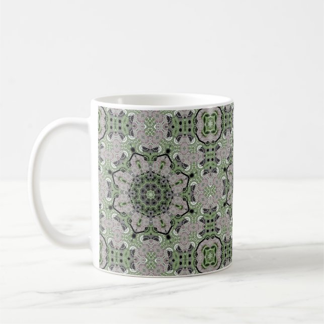 Caneca De Café Cinza ornamental abstrato sem costura deco preto (Esquerda)