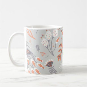 Caneca De Café Cinza Pastel Laranja Floral: Elegância Vintage