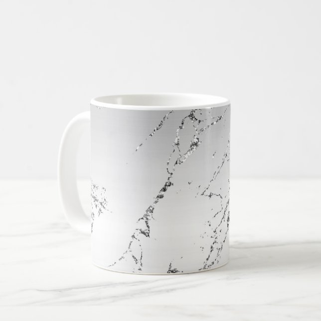 Caneca De Café Cinza Prateado Glamouroso Brilho Falso (Frente Esquerda)