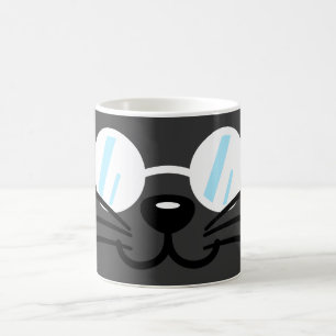 Caneca De Café Cinza Preta de Gato Negro Óculos para Vestir Gato
