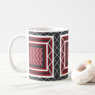 Caneca De Café Cinza Quadrada de Stripe de Chevron Vermelho Branc