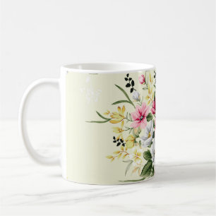 Caneca De Café cinza rosa e flores amarelas bonitinhas com licenç
