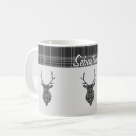 Caneca De Café Cinza Rústica Tartan Patterno E Stag Head Antler