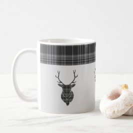 Caneca De Café Cinza Rústica Tartan Patterno E Stag Head Antler