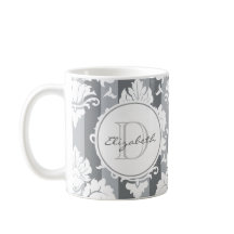 Cinza Stripe Damask Monogrammed Mug