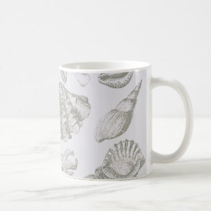 Caneca De Café Cinza suave sálvia Concha Esboço Antigo Natureza