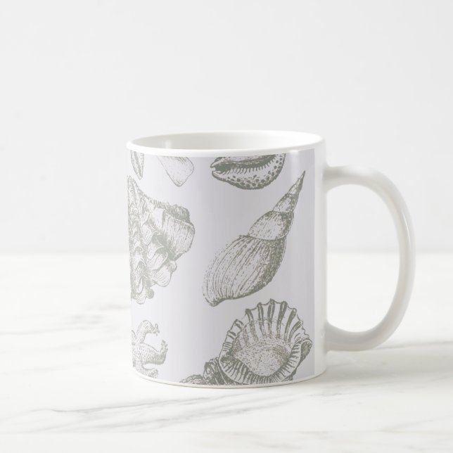 Caneca De Café Cinza suave sálvia Concha Esboço Antigo Natureza (Direita)