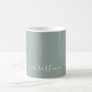 Caneca De Café Cinza Verde Claro Branco Minimalista Nome Personal