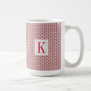 Caneca De Café CINZA VERMELHA KNIT Tall White Mug + Inicial