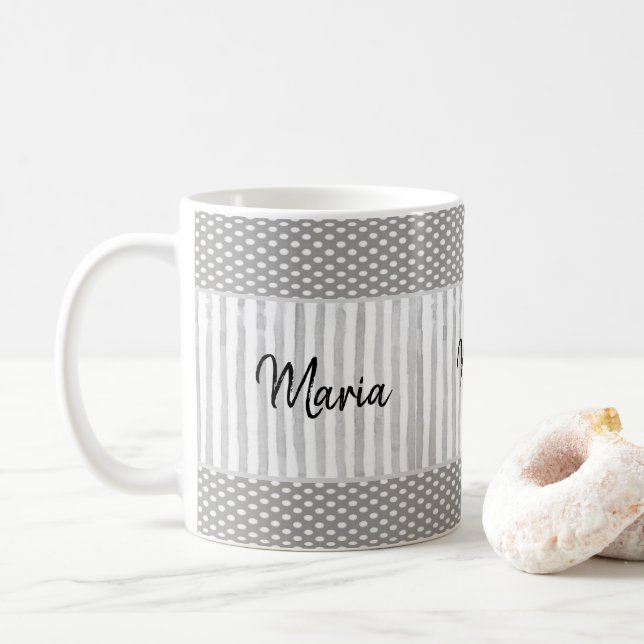 Caneca De Café Cinza White Stripe Mug (Com Donut)