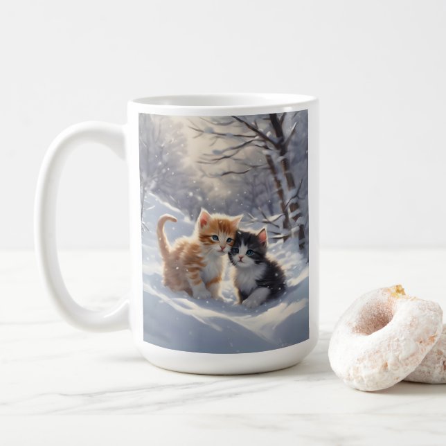 Caneca De Café Cinzas de cor laranja e gatos brancos (Com Donut)
