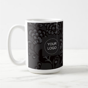 Caneca De Café Cinzas e Padrão Floral Negro Vibrante e Negrito