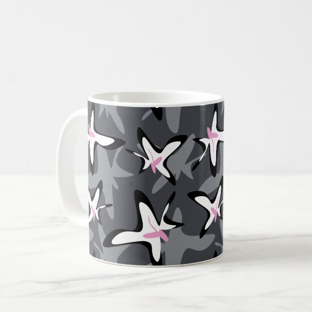 Caneca De Café Cinzas rosa flores modernas da abstrato (Frente Esquerda)