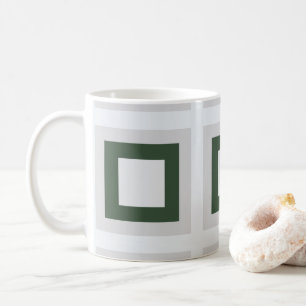 Caneca De Café Cinzas Teais Verde Quadrados Concentrados Geométri