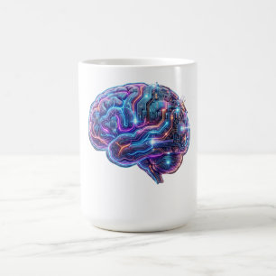 Caneca De Café Circuitos Cerebrais de Cyborg de IA Neon Cyberpunk