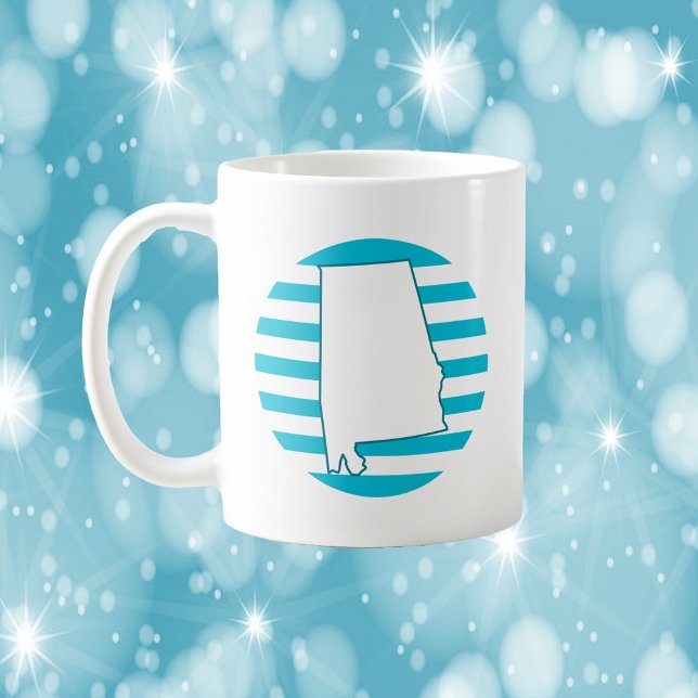 Caneca De Café Circular Retroativo do Estado do Alabama, EUA (A mug with the outline of the US State of Alabama in front of a blue circle.)