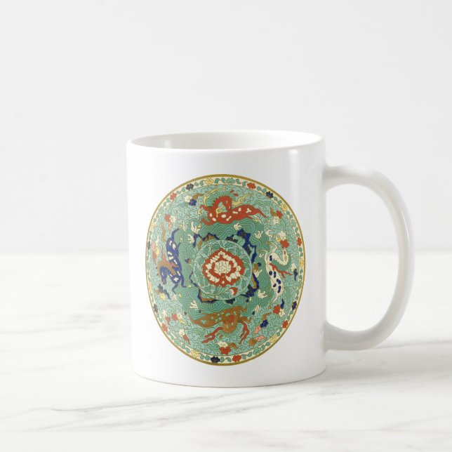 Caneca De Café Círculo Chinês Antigo Verde Azul (Direita)