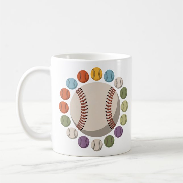 Caneca De Café Círculo Colorido de Baseball (Esquerda)
