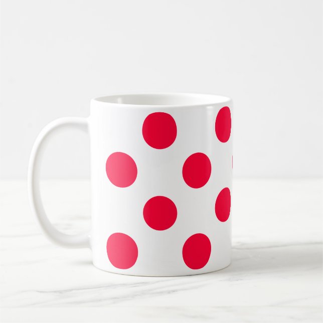 Caneca De Café Círculo de bolinhas vermelhas e brancas abstratas  (Esquerda)