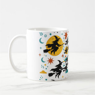 Caneca De Café Círculo de Bruxas Lua Cheia Silhueta Halloween Ret
