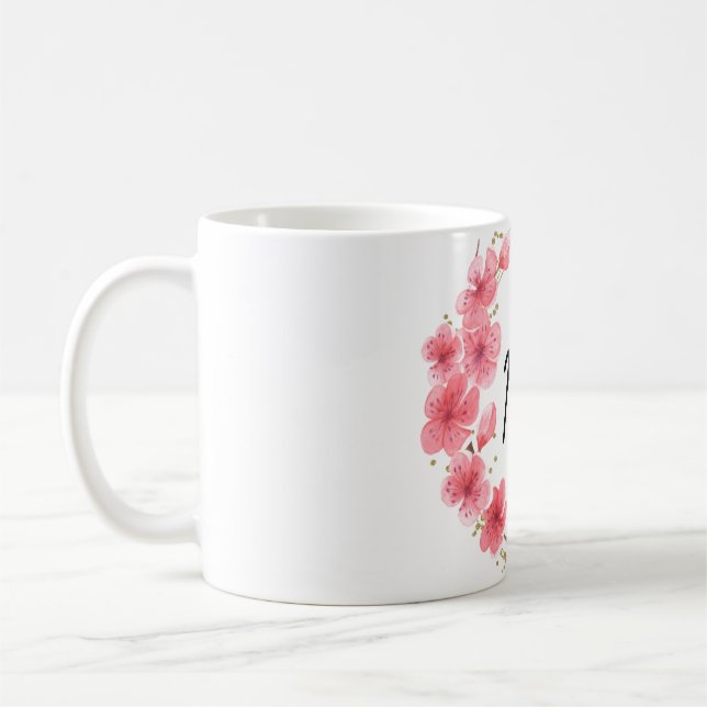 Caneca De Café Círculo de Suporte Floral e Dourado Pintado à Mão  (Esquerda)