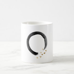 Caneca De Café Círculo Enso Wabi-Sabi Zen & Ginkgo Dourado Flutua