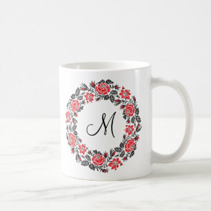 Caneca De Café Círculo Rosa vermelha Cruzado Monograma Inicial
