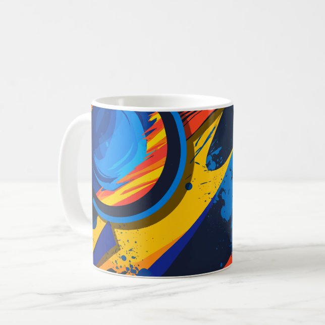 Caneca De Café Círculos Abstratos Dinâmicos com Cores Ousadas (Frente Esquerda)