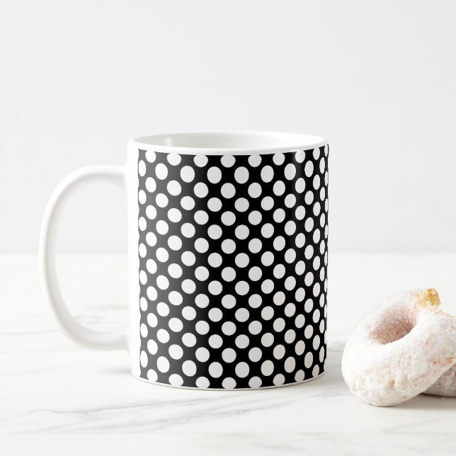 Caneca De Café Círculos Bolinhas brancas Padrão preto Fundo (Com Donut)