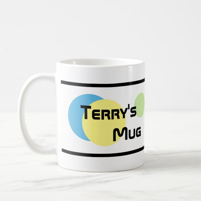 Caneca De Café Círculos Coloridos Com Nomes Impressos (Esquerda)