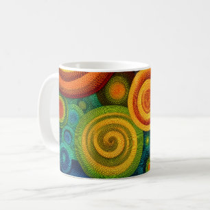 Caneca De Café Círculos concêntricos abstratos em multicolor vibr