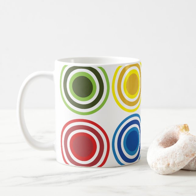 Caneca De Café Círculos Concêntricos Coloridos Geométricos (Com Donut)