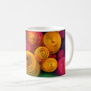 Caneca De Café Círculos concêntricos multicoloridos textura abstr