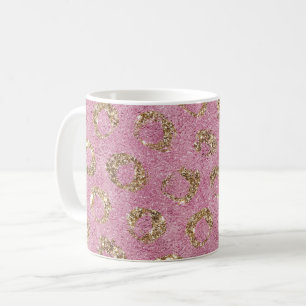 Caneca De Café Círculos de Brilho Dourado Rosa